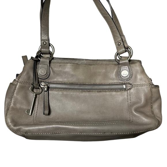 Fossil Gray Leather Satchel Shoulder Bag - Picture 3 of 9